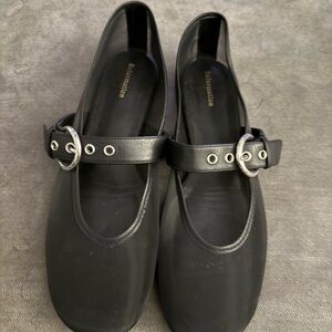 Reformation Black Flats with Silver Buckle